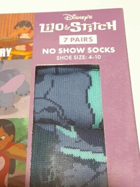 Disney Lilo & Stitch Size 4-10 No Show Socks 7 Pairs  NEW